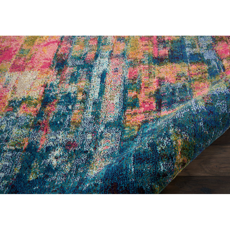 Hashtag Home Ojas Machine Woven Blue/Yellow/Pink Rug & Reviews
